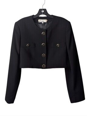 Vintage Kasper Redesigned by Lilylilyl Cropped Collarless Blazer Black Medium